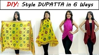 DIY Style Dupatta in 6 Different Ways  Stylish top shrug kimono  Shirin Talwar [upl. by Akerdnuhs]