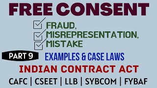 Fraud  Misrepresentation  Mistake  Free Consent  Indian Contract Act  Caselaws  Example [upl. by Nnaeinahpets535]