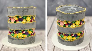 Fault Line Tower Cake  Butter cream Flower  Concrete Cake [upl. by Irby]