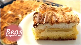 RHABARBERKUCHEN Rezept mit Baiser und Puddingcreme vom Blech  Backen [upl. by Minette938]